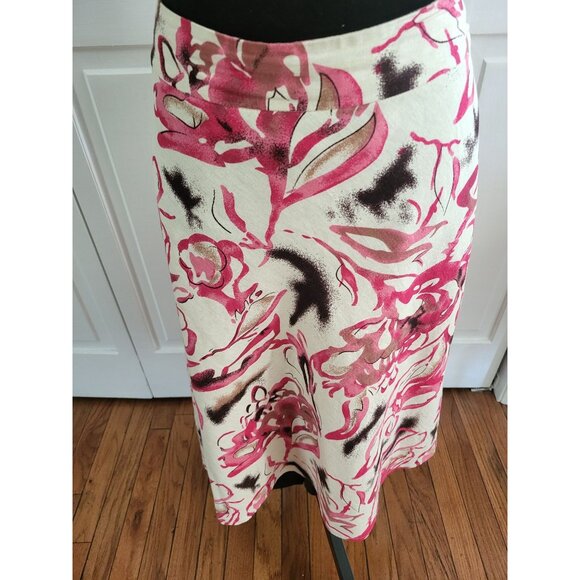 Linen/Rayon Cream/Pink A Line Abstract Floral Skirt sz 10 Cottage Coastal Artsy - Picture 3 of 6